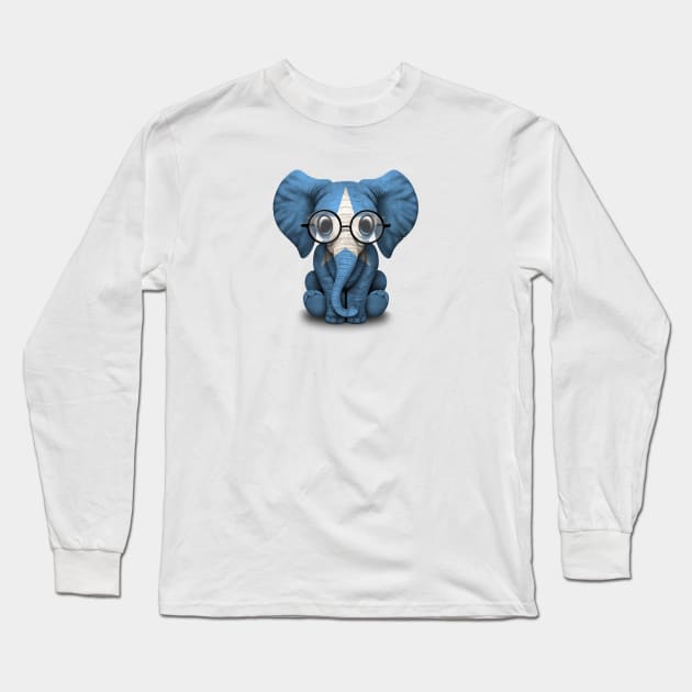 Baby Elephant with Glasses and Somali Flag Long Sleeve T-Shirt by jeffbartels